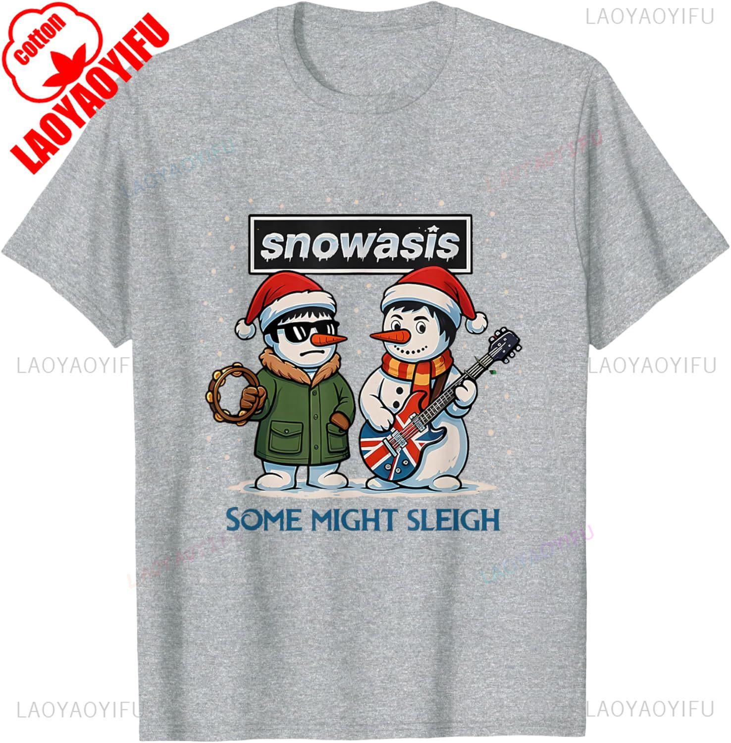 Creative Snowasis Some Might Sleigh Christmas Snowman Rock Band Music Pattern High Quality Cotton TShirt Funny Streetwear Tops S