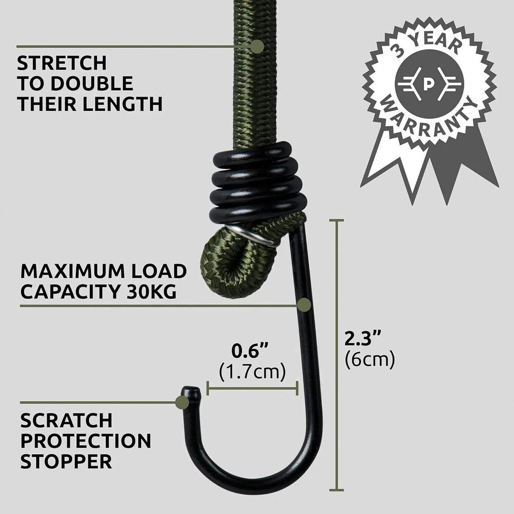 12Pcs Heavy Duty Bungee Cords Cables Straps Military Bungie Elastic Hooks Rope
