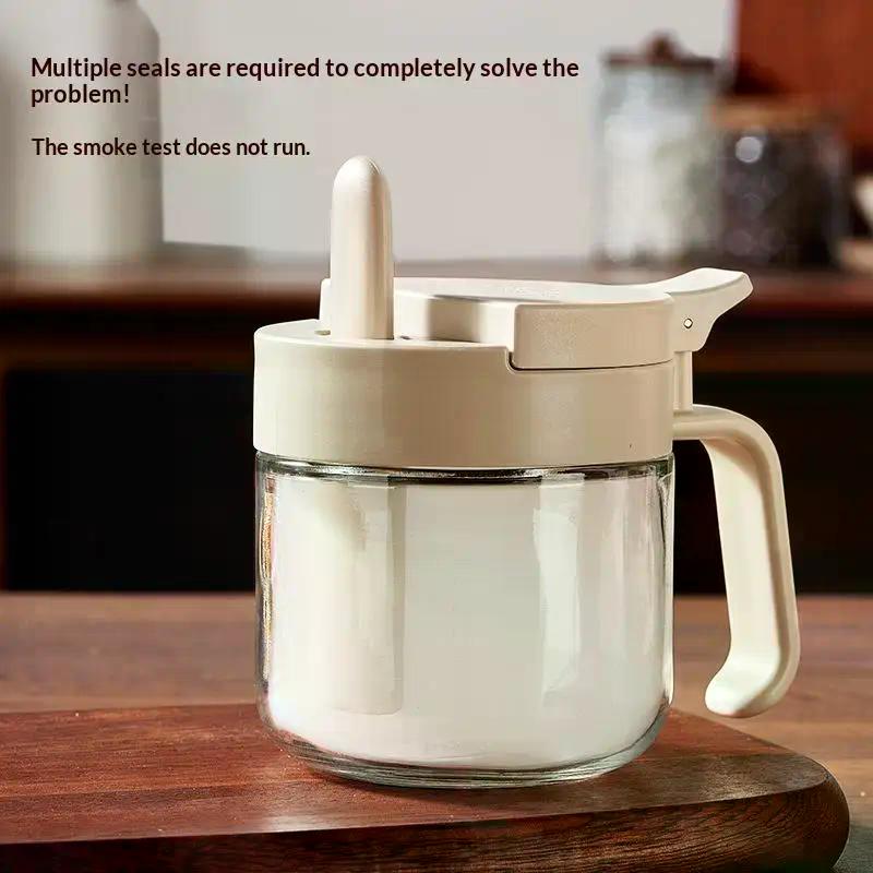 Seasoning Containers Airtight Glass Organizer With Spoon Condiment Containers With Lid For Kitchen Countertop Pantry Cabinet