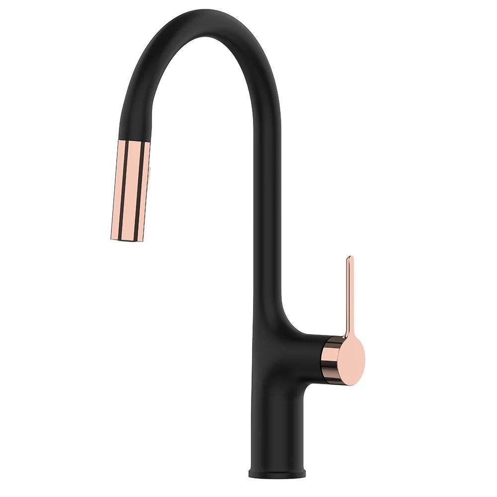 Bagnolux Black Brass Deck Mounted Kitchen Faucet Two Function Single Handle Pull Out Mixer Hot and Cold Water Pull Out Taps