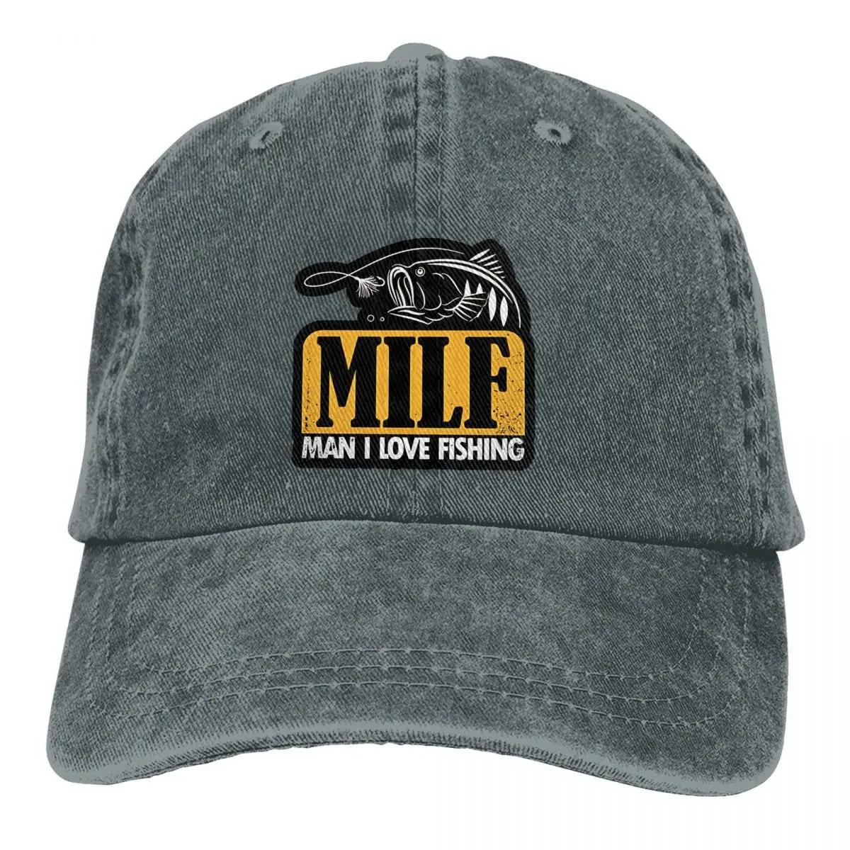

MILF Man I Love Fishing Baseball Caps Peaked Cap Fishing Sun Shade Hats for Men Adjustable& 8Y