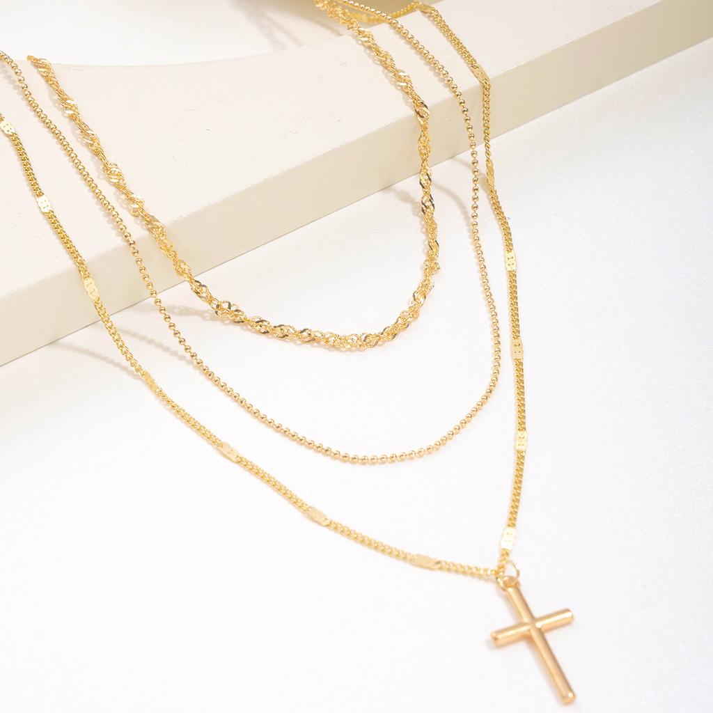 New fashion simple cross pendant multi-layer stacked necklace personalized collarbone chain necklace