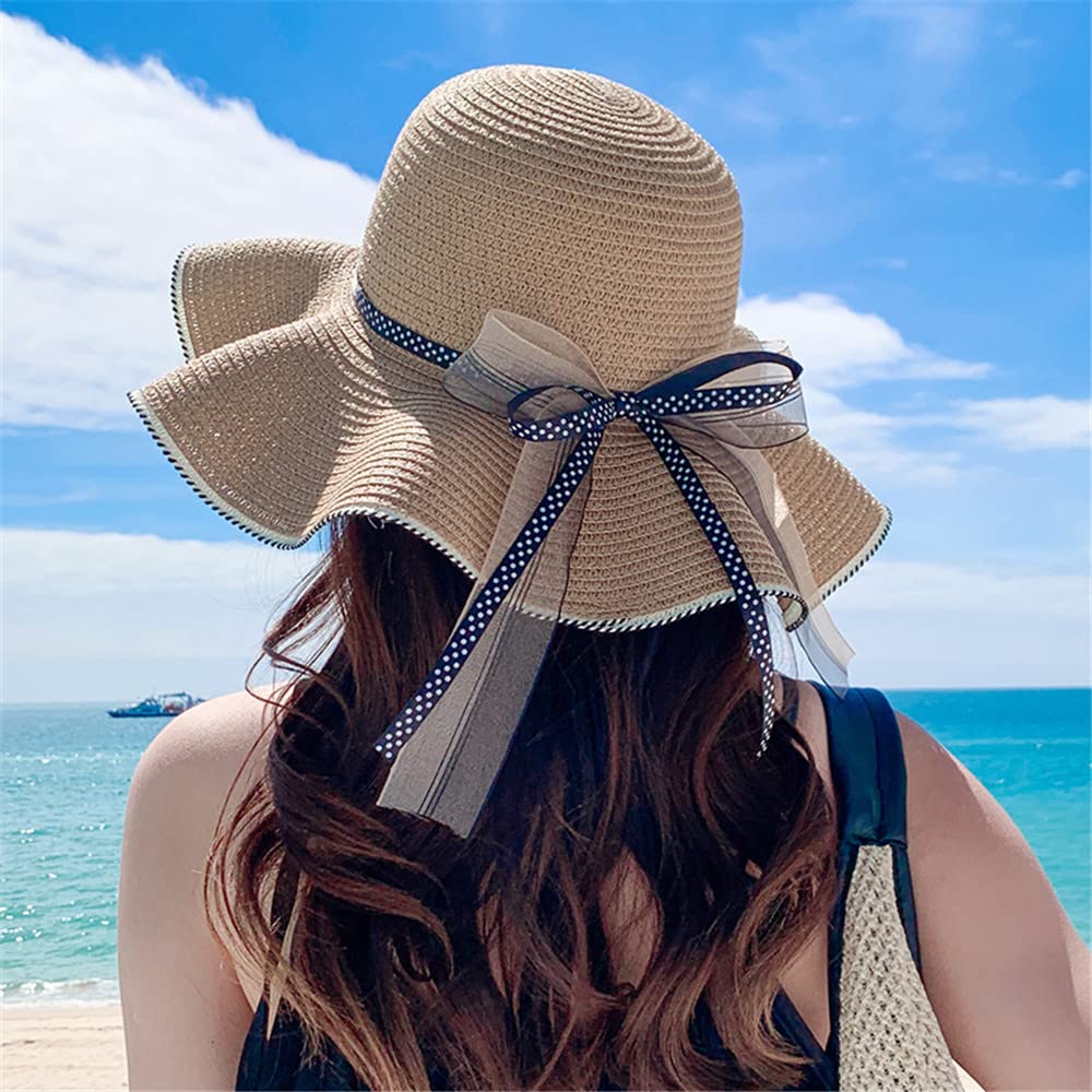 Foldable UV Straw Polka Dot Cute Popular Straw Actress Swimming [Lhyxuuk] Hat, Protection, Hat, Ribbon, Women's Hat, Hat, Hat, Portable, Beach,