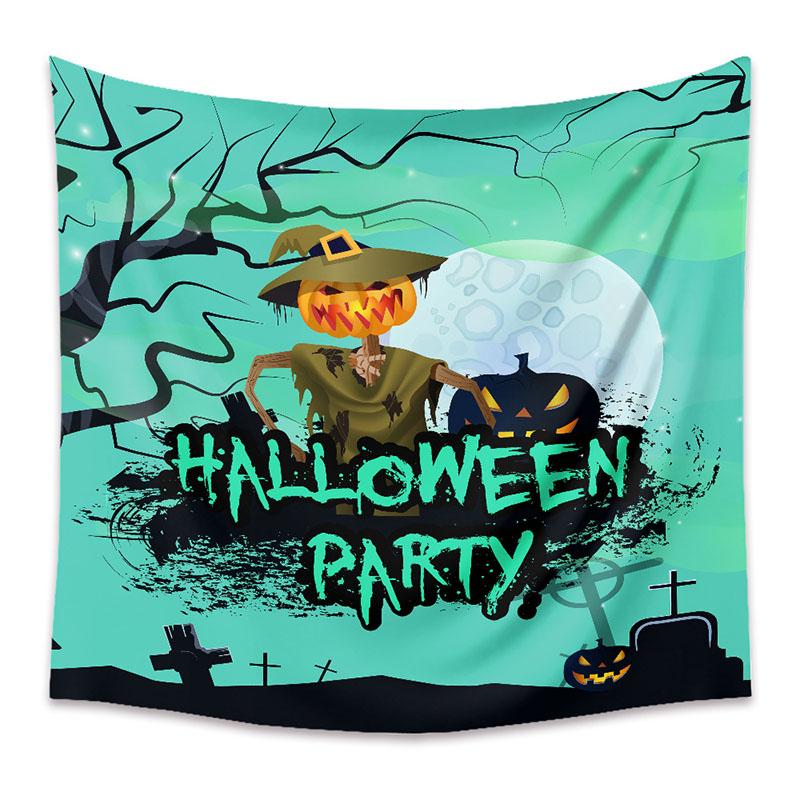 American Halloween Printed Tapestry Horrible Cartoon Pattern Hanging Cloth for Living Room Pumpkin Bat Wall Carpet Decoration