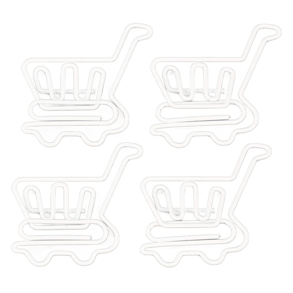 50 Stück Büroklammern, weiß, Einkaufswagen-Form, klein, stabil, Metall, Büroklammern für Büro und Zuhause, D