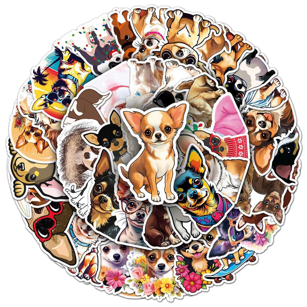 Chihuahua Stickers: 50 Cute Hand-Painted Puppy Decals for Journals, Cards, and Milk Tea Cups