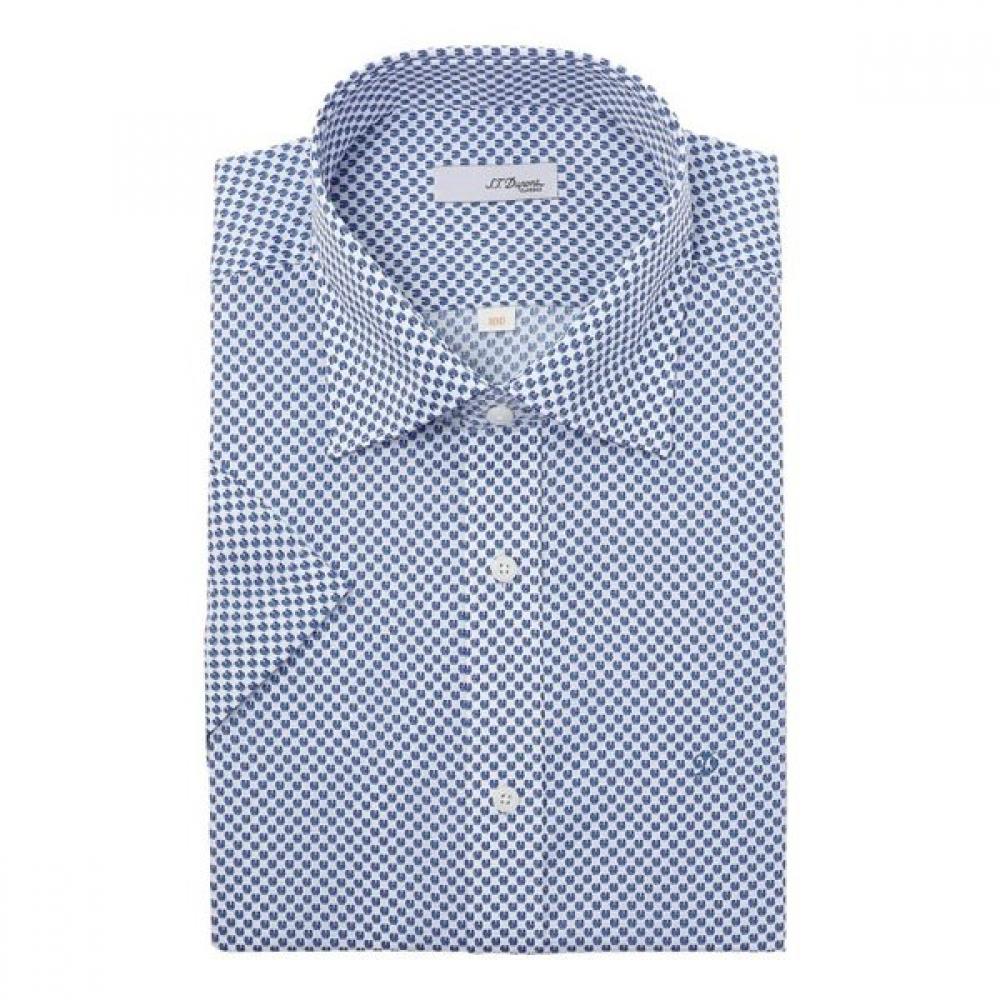 S.t. Dupont Short Sleeve Regular Fit Shirt Blue Tone Peacock Motif Se6mm11hs201s SE6MM201BU/100