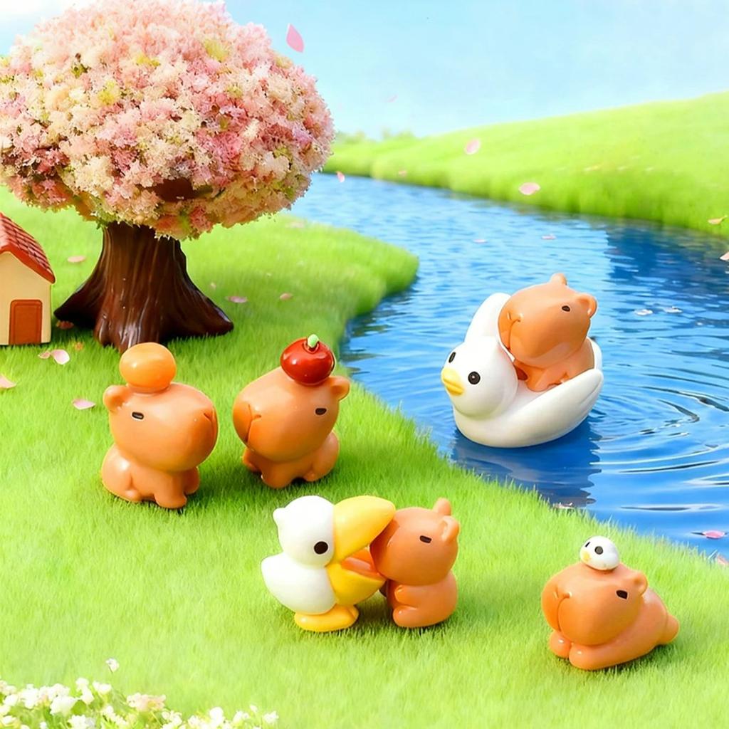 7/14PCS Cute Capybara Figurines Mini Resin Animals Ornaments For DIY Fairy Garden Micro Landscape Decor