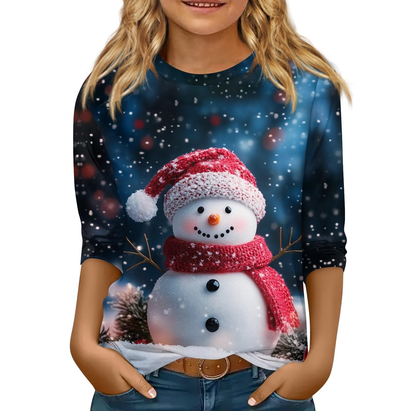 

Детская футболка с рукавом 3/4, повседневная футболка с принтом, круглый вырез, блузка-пуловер 150