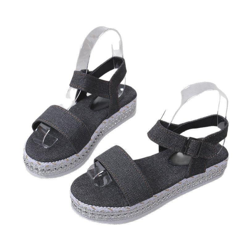 Damen Übergröße Gewebte Riemen Plateau Sandalen Offene Zehen Bequeme Strandschuhe