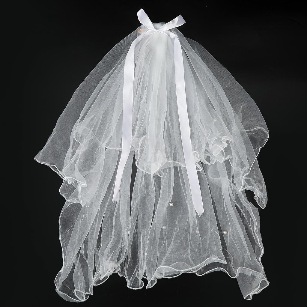 White Tulle Bow Veil Hairpin Pearls Wedding Bachelorette Hen Party Elegant Bridal Veil Hair Clip Gifts Women Hair Accessories