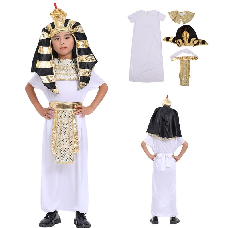 Child Pharaoh Cosplay Costume Ancient Egyptian King Outfit Halloween Props Party