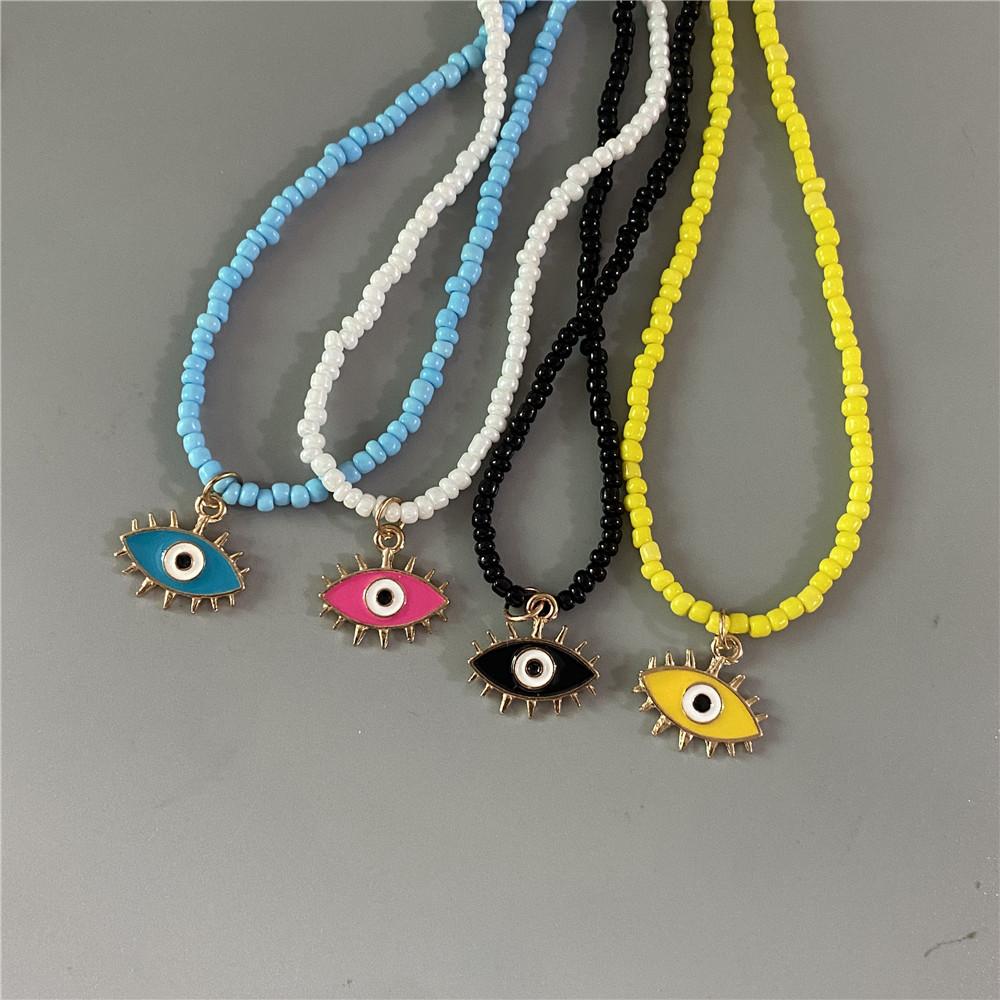 Lucky Handmade Necklace Popular Turkeky Eye Pendant Choker Colorful Rice Beadds Neck Jewelry