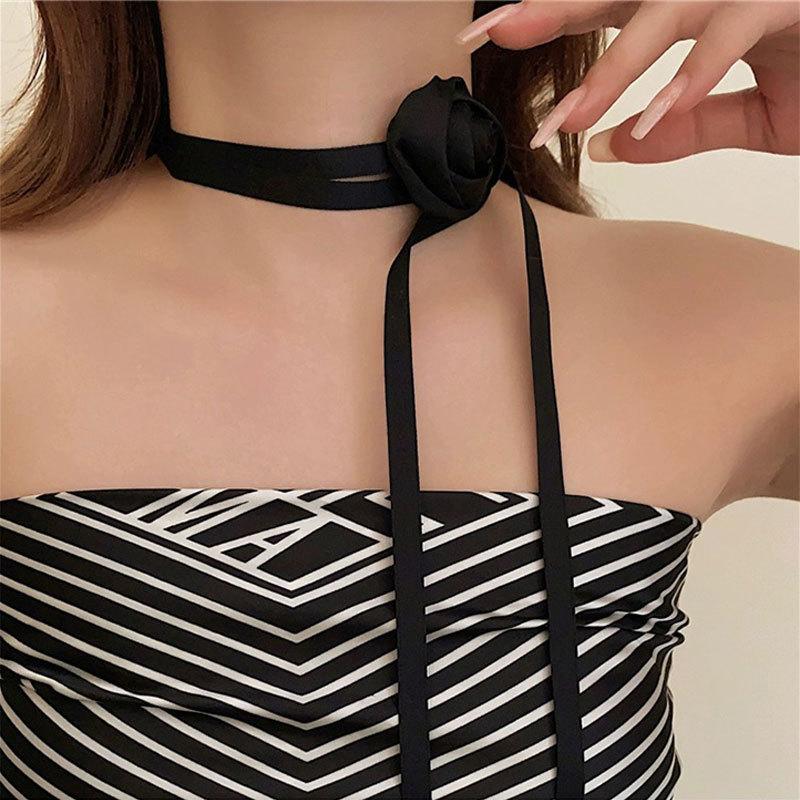 Ethereal Ribbon Rose Hair Tie Elegant Sweet Spring New Flower Choker Headband Dual-purpose Adjustable Hair Bands For Women