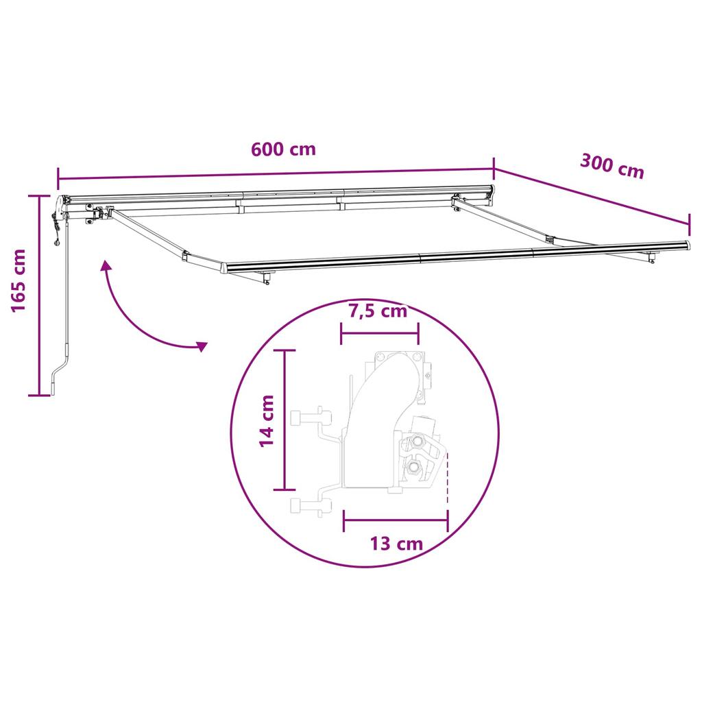 Retractable Awning Sand 600 x 300 cm Fabric and Aluminum