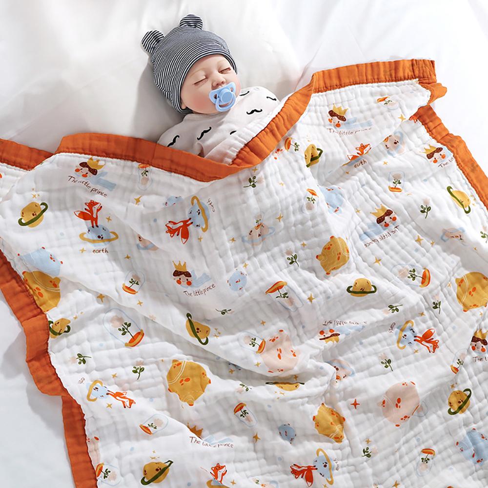 Baby Blankets 6 Layers 100% Cotton Gauze Breathable Infant Wrap Soft Absorbent Newborn Swaddle Blankets Cartoon Baby Bath Towel (as the picture,110x110cm)