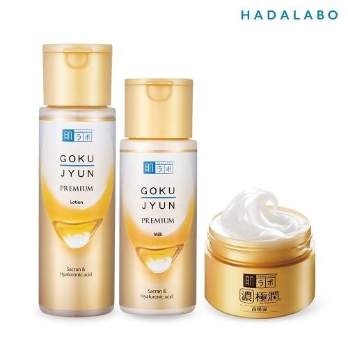 HADALABO GOKUJUN Premium 3-pack (Lotion 170ml + Milk 140ml + Perfect Gel 100g) _637365