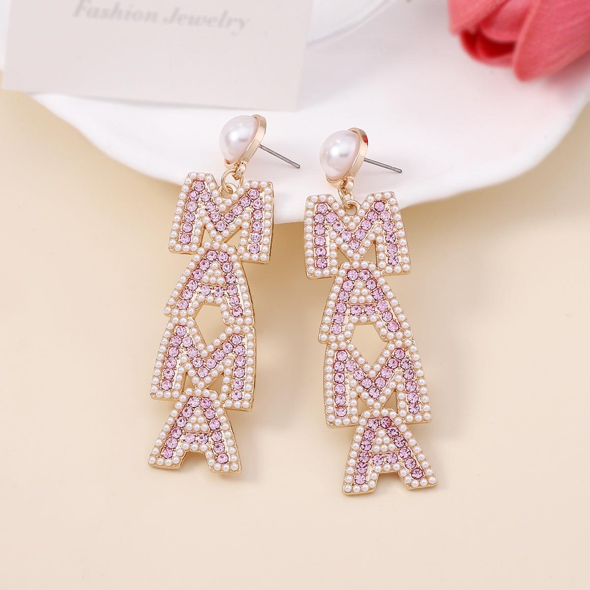 

Juran Rhinestone Decor Letter Drop Earrings one-size розовый