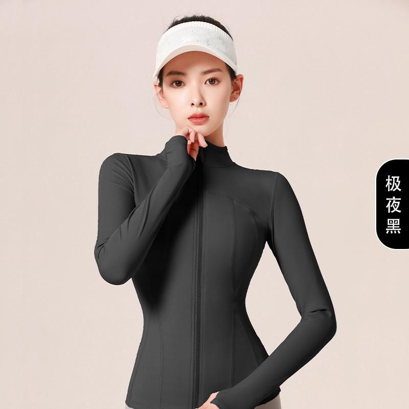 Womens Slim Fit Long Sleeve Running Jacket Breathable Gym Top With Stand Collar Yoga Fitness Workout