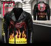Men's Skull & Flames Print PU Leather Jacket - Street Style Cool Handsome Motorcycle Riding Jacket - PU Leather - for Men