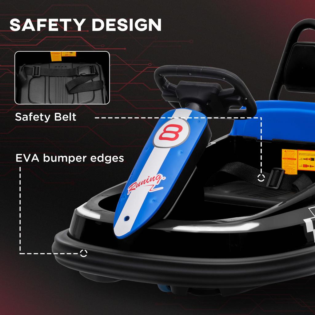 6V Electric Kids Bumper Car, 6V Spin Waltz Car, with Music, Horn, Lights - Black