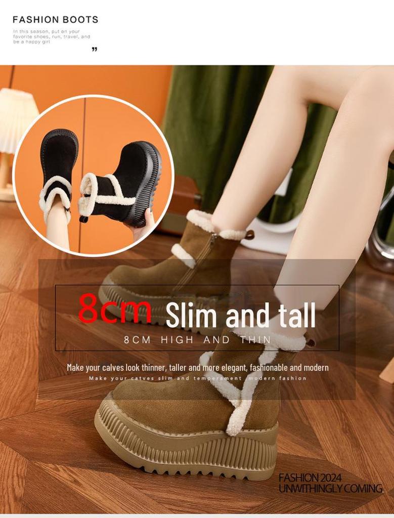 2024 Women's Mid-Tube Snow Boots: Thick-Soled, Velvet-Lined, Non-Slip, Warm, Height-Enhancing, All-Match Design.