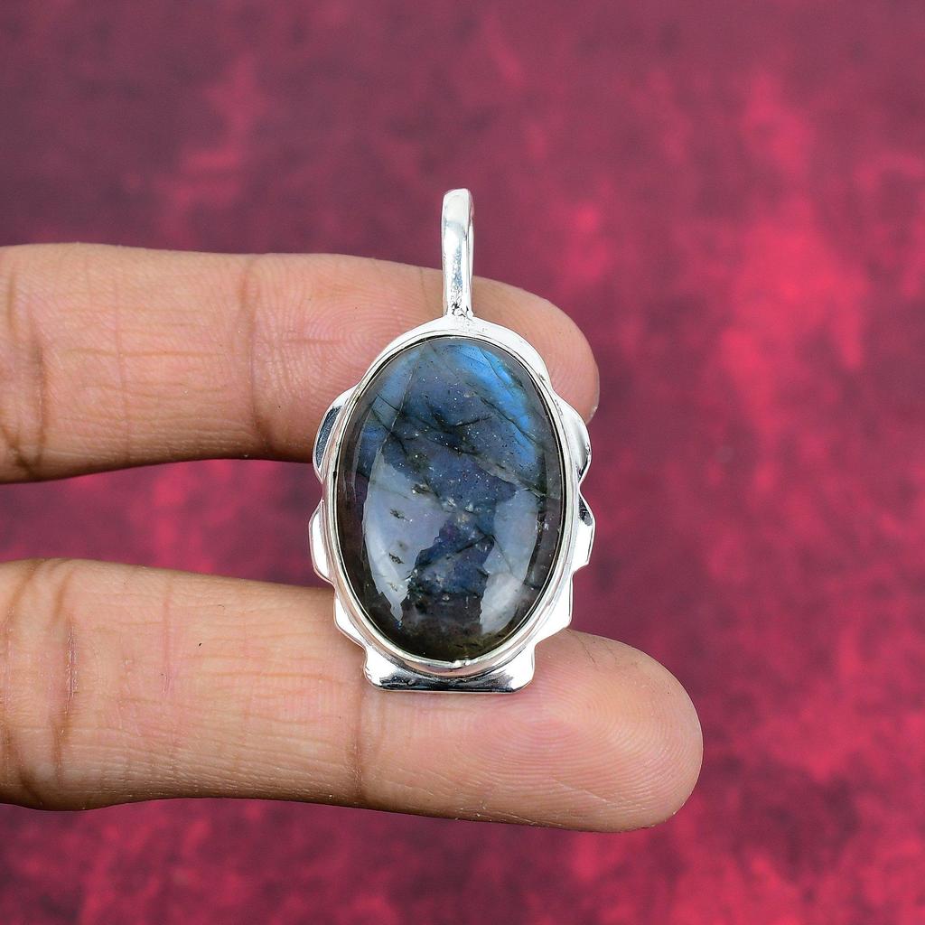 Labradorit Anhänger, handgefertigter Edelstein 925 Sterling Silber Anhänger Antik Schmuck, als Geschenk Silberschmuck