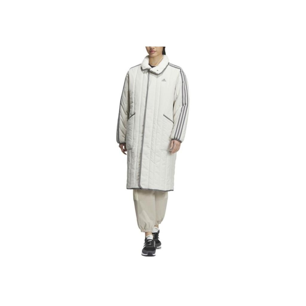 Adidas Ležérní sportovní pruhovaná bavlněná bunda střední délky dámská svrchní bílá IL8952