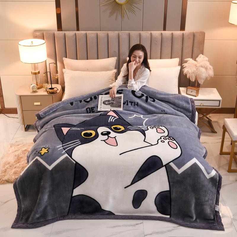 Double-Layer Thickened Fleece Blanket for Single or Double Use Autumn/Winter Cover Blanket