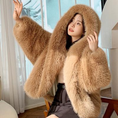 Eco-friendly Fur New Imitation Fox Hair Hooded Jacket Women's Premium Furry Warm Jacket