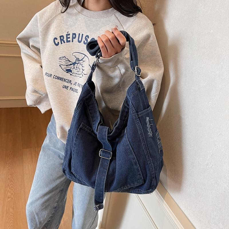 Spring New Denim Shoulder Bag Women's Messenger Bag Old Denim Messenger Bag Retro