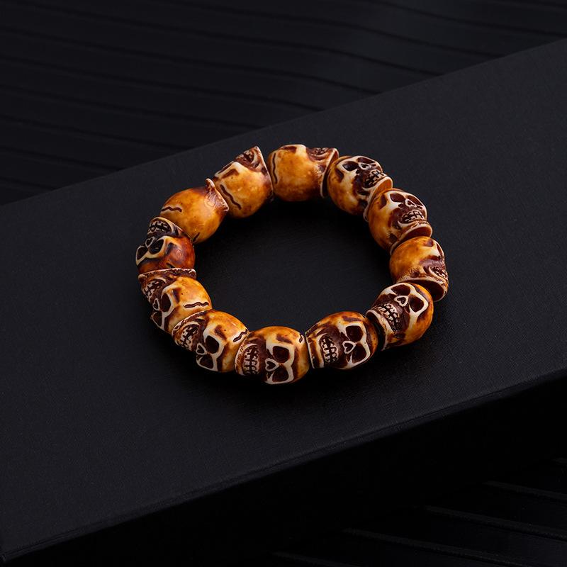 Wind Colored Skull Bracelet Men'S Acrylic Ghost Head Elastic Rope Bracelet Halloween Jewelry