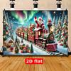 2D plane  1pc holiday Christmas train scene background - polyester party banner  Santa Claus  Christmas decoration