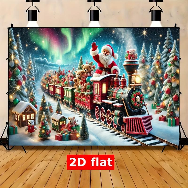 2D plane  1pc holiday Christmas train scene background - polyester party banner  Santa Claus  Christmas decoration