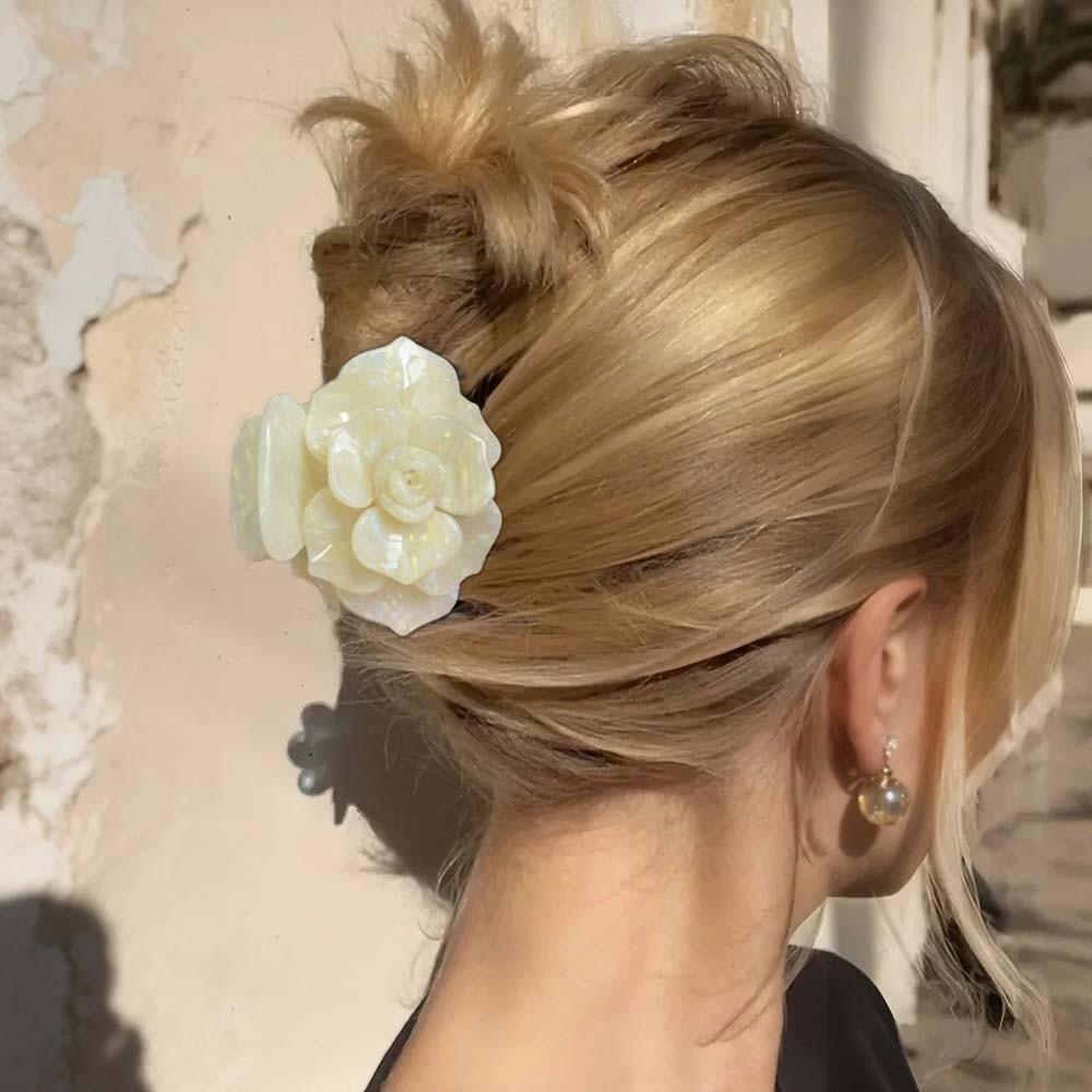 Elegant Flower Shark Clip Gradient Color Acetic Acid Hair Claw Camellia Hair Claw  Daily