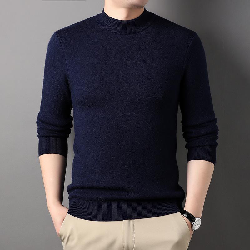 Men's Heavyweight 450g Wool Sweater: Autumn/Winter Casual Half-High Neck Knit Pullover