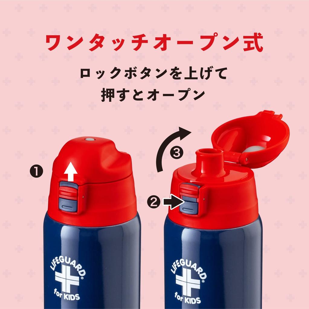 Sticlă de apă Atlas 600ml Izolată Ușoară Copii Cupă pentru băut direct Inclusă Husă 2WAY Gachapin Mook Roșu Salvamar Termică/Rece LGNW-600RD