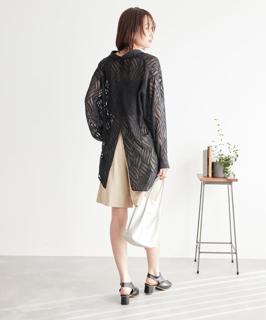 ROPE PICNIC Back Slit Jacquard Black Women's Shirt, (01)