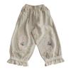 Women Pants Elastic Waist Pocket Lace Patchwork Flower Embroidery Daily Wear Solid Color Plus Size Mid-calf Length Ninth Pants Female Clothes
