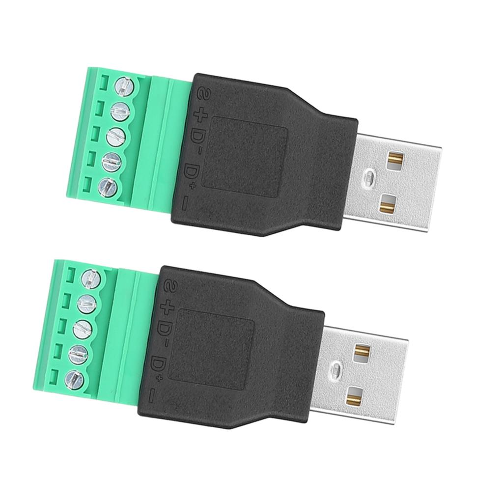 2Pcs USB Male Plug To 5 Pin Screw Terminal Adapter Connetor
