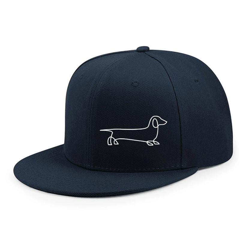 Dachshund Line Art Print Polyester Snapback Cap Flat Brim Baseball Hat for Outdoor Street Dance Unisex