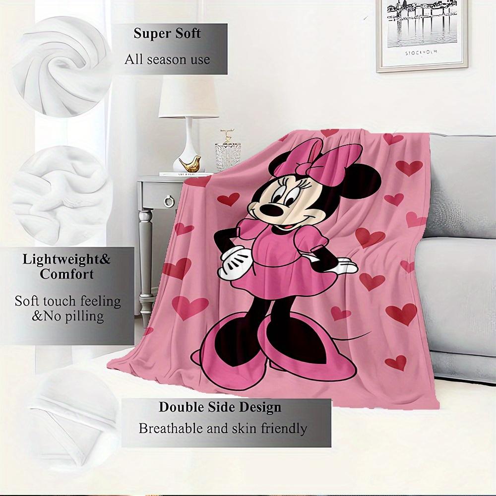 1pc Flannel Minnie Mouse Pink Heart Print Throw Blanket