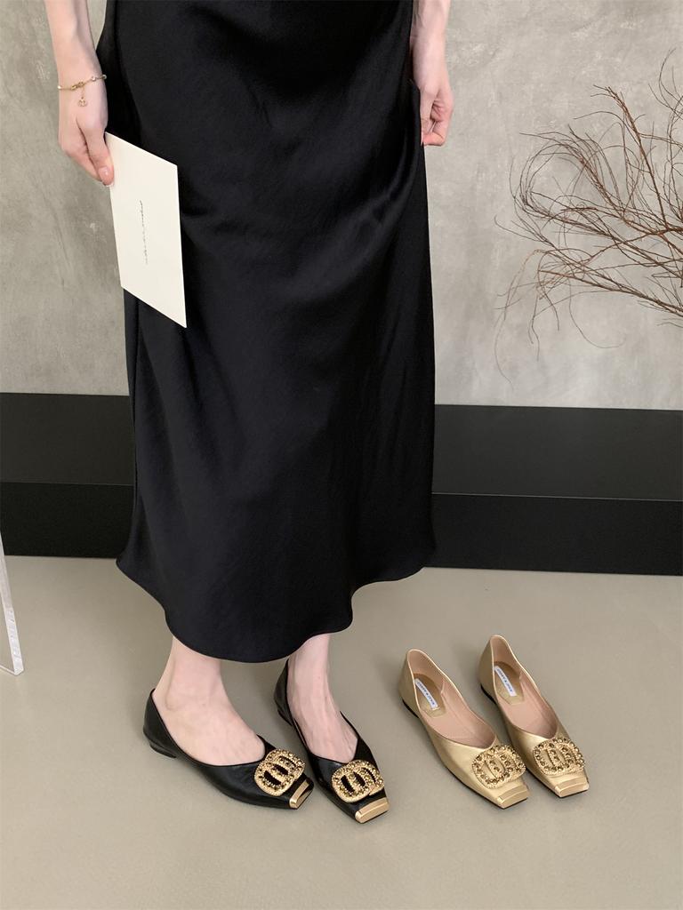 Fashion Spring Slip-On Office Lady Leahter Shoes Comfort Ballet Flats French Rhinestone Moccasins Loafers Women's Flat Shoes Autumn New