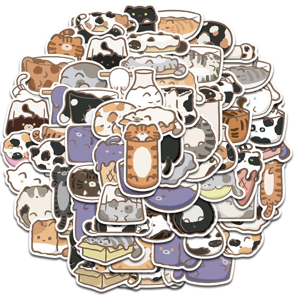 68PCS Kawaii Cartoon Liquid Cat Graffiti Stickers Waterproof Spider Bottle Skateboard Laptop Phone Luggage Guitar Cartoon Decal
