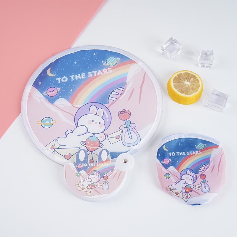 Mini Cartoon Handheld Folding Fan - Cute Student Design with Customizable Logo