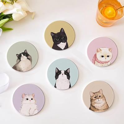 1pc Quick Drying Hard Pad Table Decor Diatom Mud Coaster Anti Scalding Drink Mats Heat-insulating Tea Cup Pad Cartoon 10cm