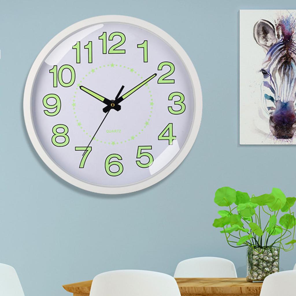 12in Quartz Clock Night Light Non Ticking Silent Wall Clock White Frame for Indoor Bedroom Living