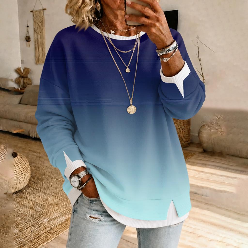Women's Casual Two-Piece Gradient Print Long Sleeve Neck Pullover Top