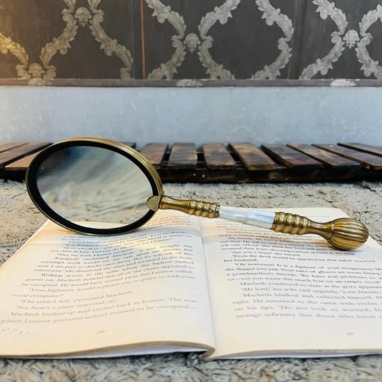 Antique  Magnifying Glass with Mother of Pearl Handle With Leather Belt