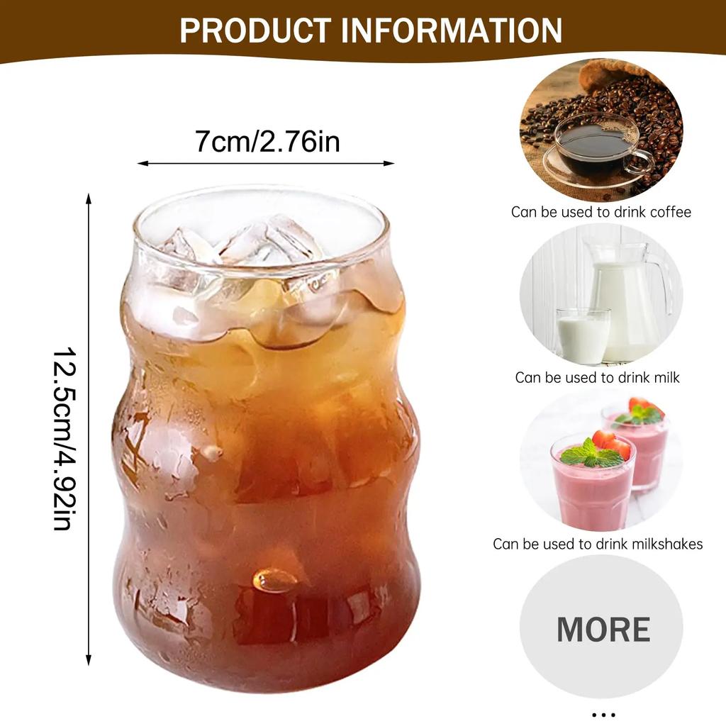 4 STÜCKE 530 ml Glasbecher Hitzebeständiger Becher Trinkgeschirr Transparenter Teesaft Milchkaffeebecher Home Wassergläser Streifen Bierkrug